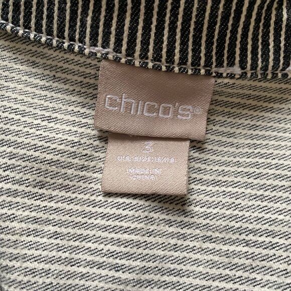 Chicos Striped Jean Jacket Button Front Black White Womens Size XL - Picture 14 of 16